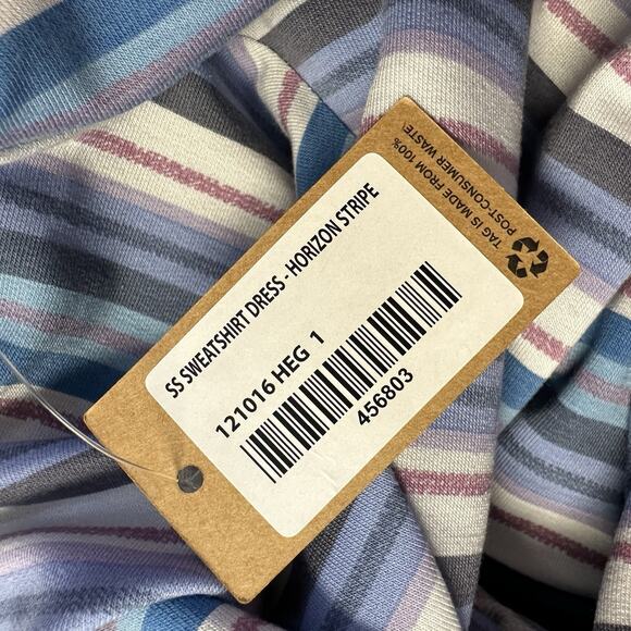 New Title Nine Hideaway Sweatshirt Dress Blue Horizon Stripe Short Sleeve Size S - Picture 12 of 12